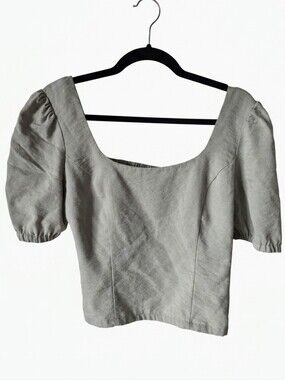 Sage Puff Sleeve Square Neck Top in Light Sage